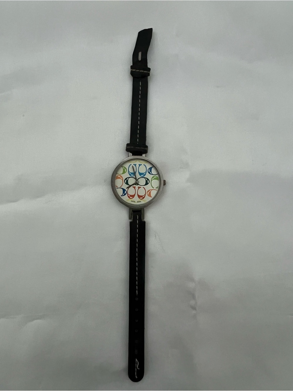 Coach Scribble Black Leather Strap Watch with Multicolor Signature Dial